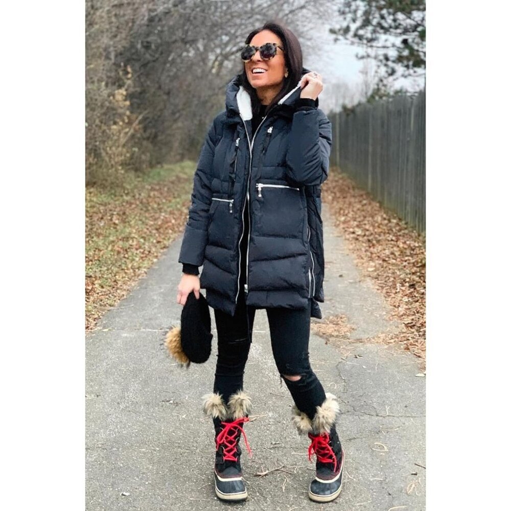 Women's Thickened Navy Clothing Down Vest Jacket Warm Fleece Lined Hood Coat - Picture 6 of 8